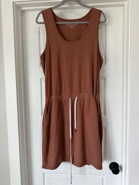 Thread & Supply Rust Scoop Neck Drawstring Mini Dress